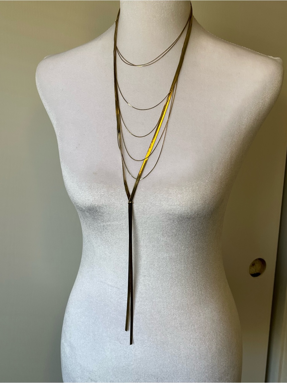 Gold Tone Multi Strand Fancy Dainty Y-Drop Long Necklace 42”